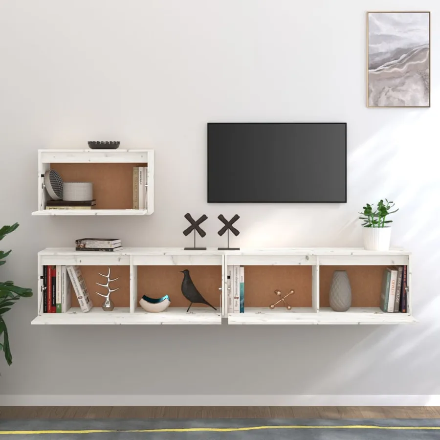 Meubles TV 3 pcs Blanc Bois massif de pin - 3