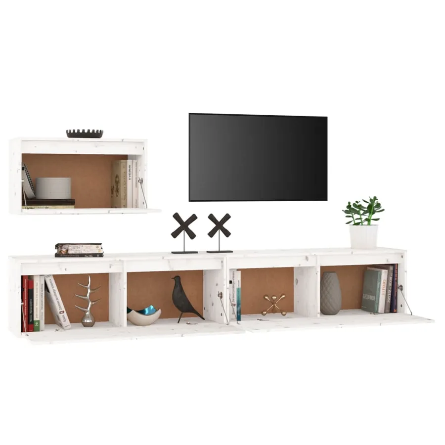 Meubles TV 3 pcs Blanc Bois massif de pin - 4