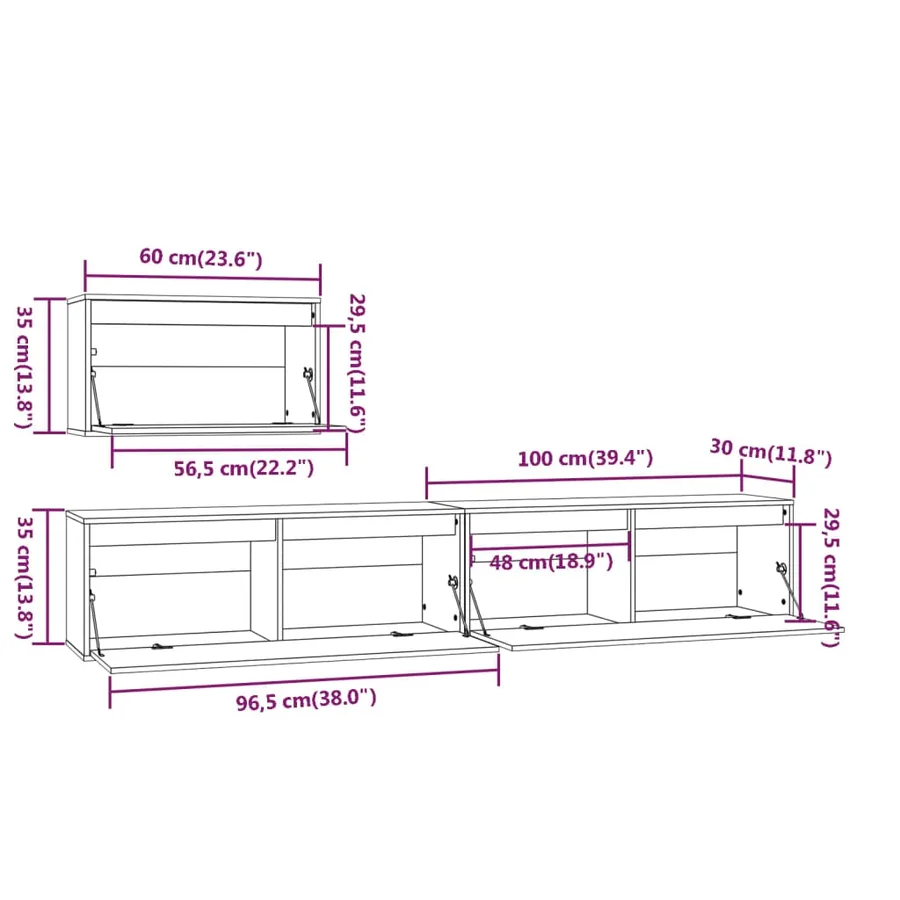 Meubles TV 3 pcs Blanc Bois massif de pin - 9