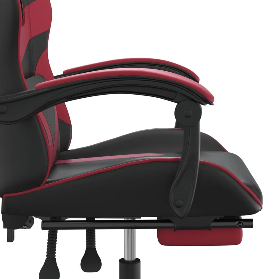 Chaise de jeu avec repose-pied Noir/rouge bordeaux Similicuir - 10