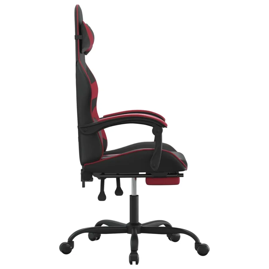 Chaise de jeu avec repose-pied Noir/rouge bordeaux Similicuir - 4