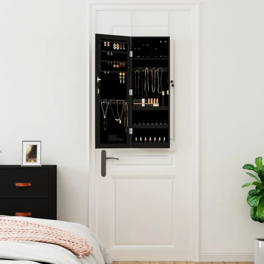Armoire à bijoux avec miroir et éclairage LED mural noir - 3
