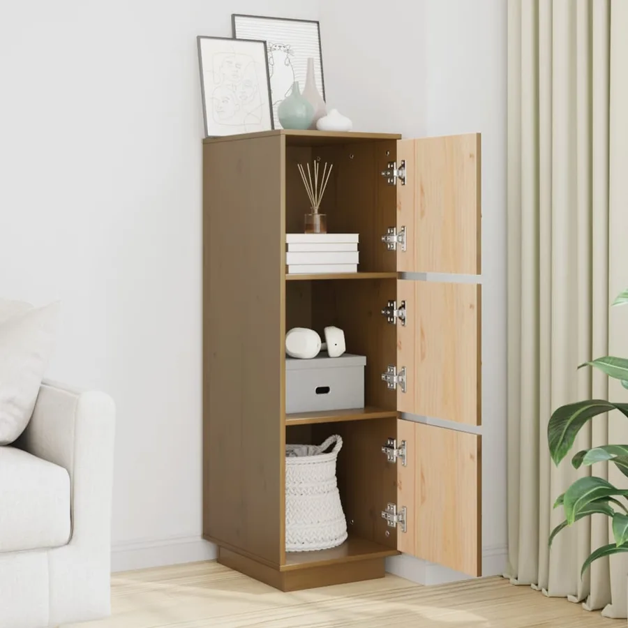 Buffet haut Marron miel 34x40x108,5 cm Bois massif de pin - 3