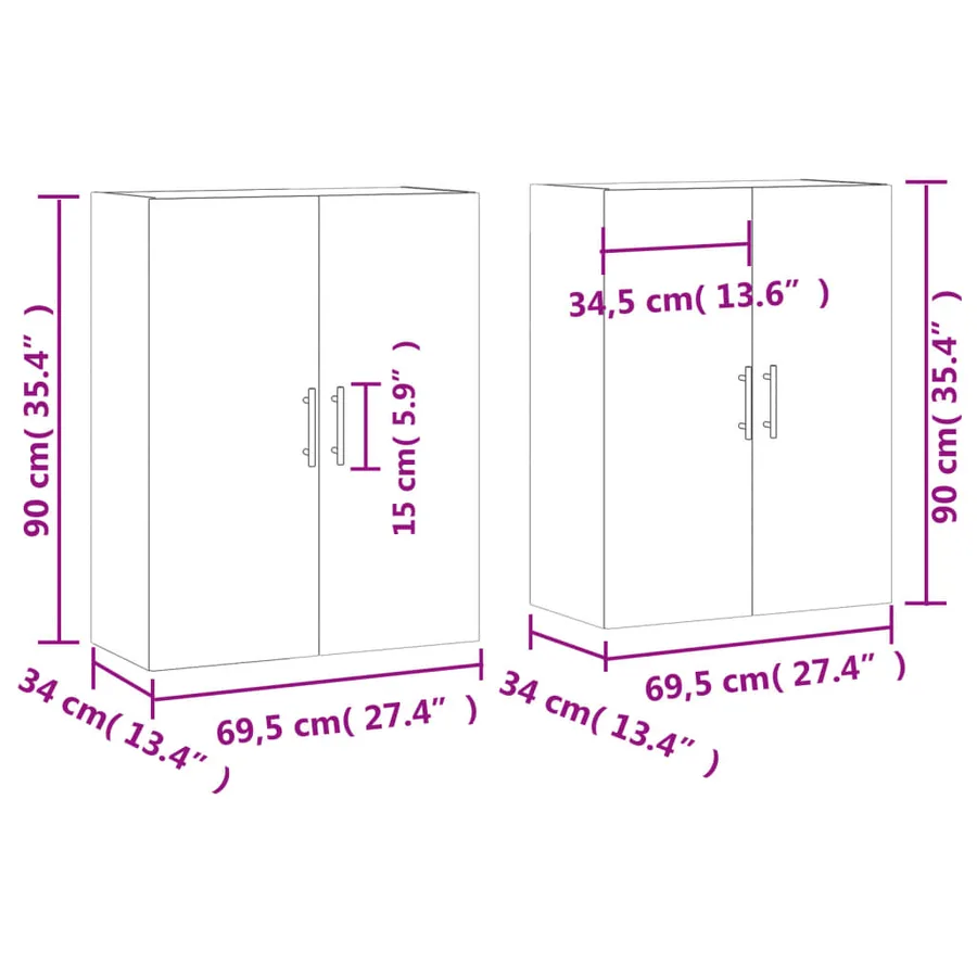 Armoires murales 2 pcs blanc 69,5x34x90 cm - 12