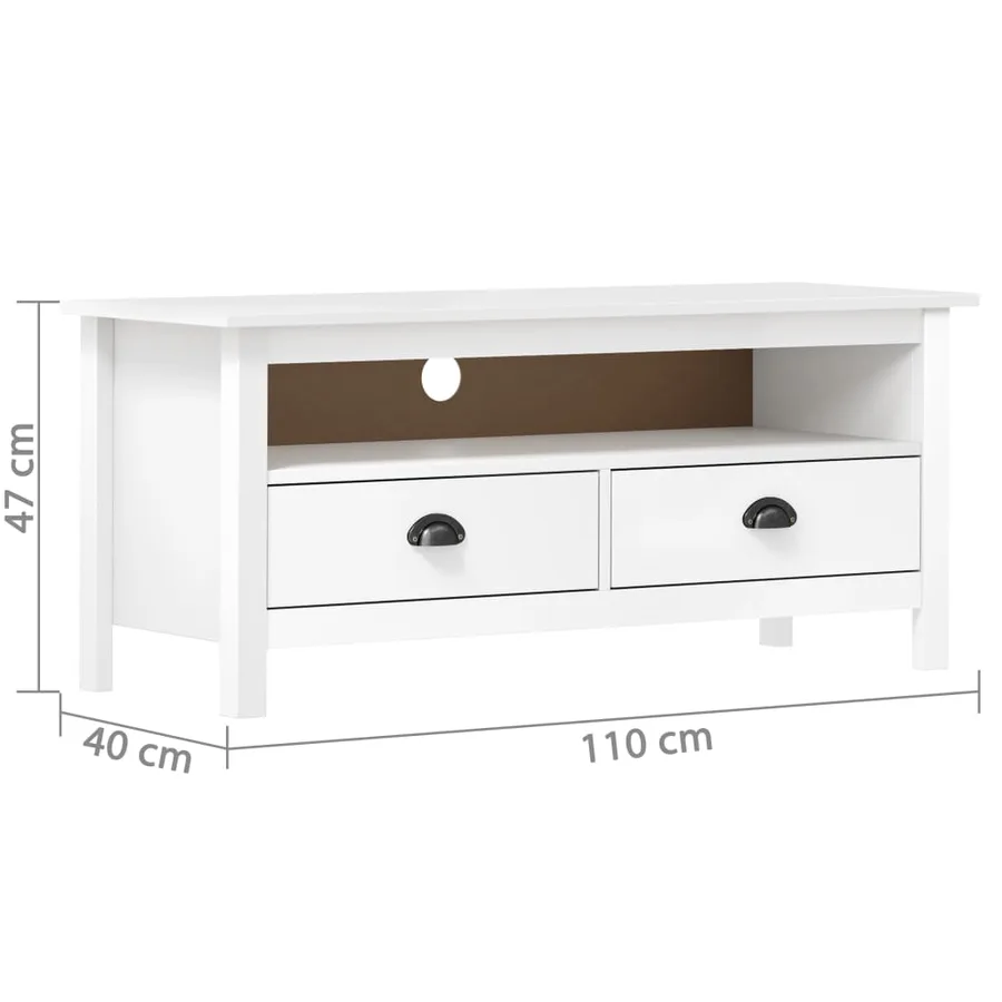 Meuble TV Hill Range Blanc 110x40x47 cm Bois de pin solide - 4