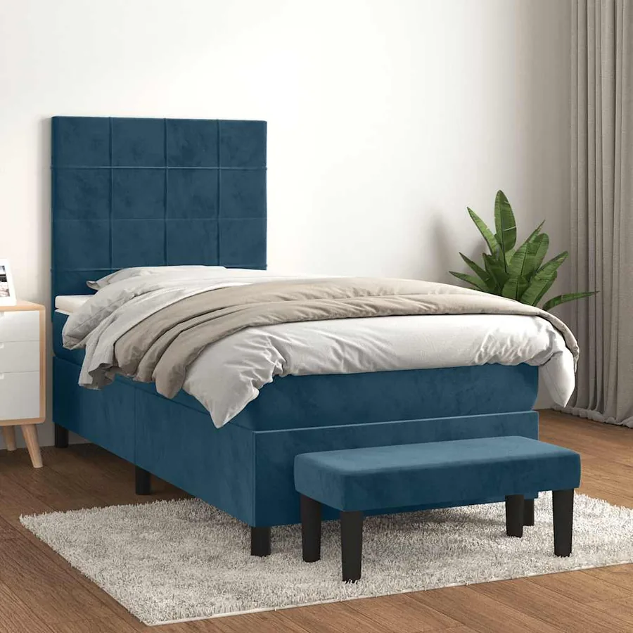 Sommier à lattes de lit avec matelas Bleu foncé 90x190 cm