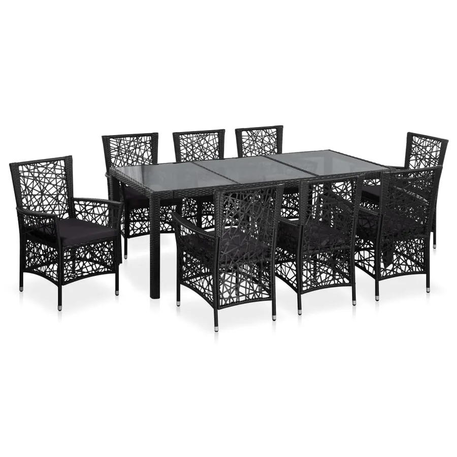 Ensemble à manger d'extérieur 9 pcs Résine tressée Noir
