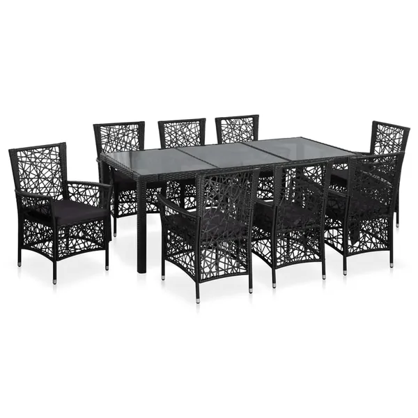 Ensemble à manger d'extérieur 9 pcs Résine tressée Noir