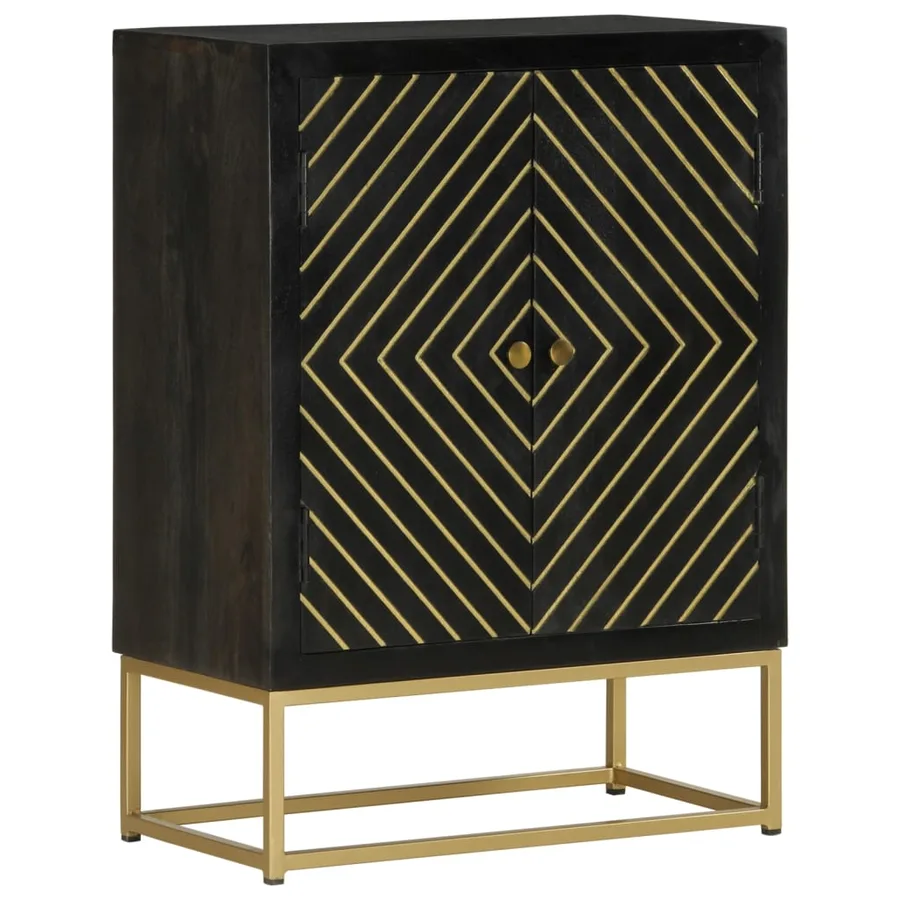 Buffet avec 2 portes noir et doré 55x30x75 cm manguier - 10