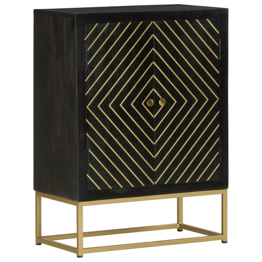 Buffet avec 2 portes noir et doré 55x30x75 cm manguier - 11