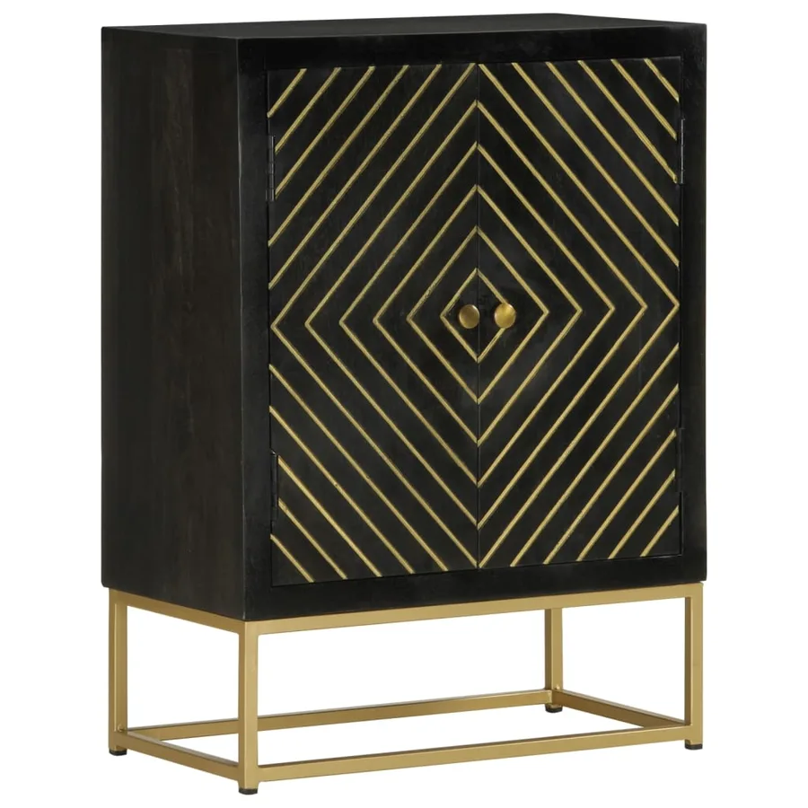 Buffet avec 2 portes noir et doré 55x30x75 cm manguier - 12