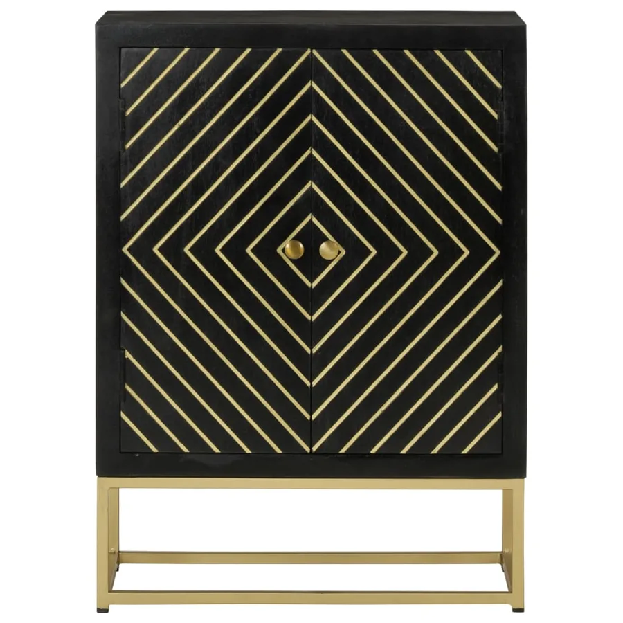 Buffet avec 2 portes noir et doré 55x30x75 cm manguier - 2