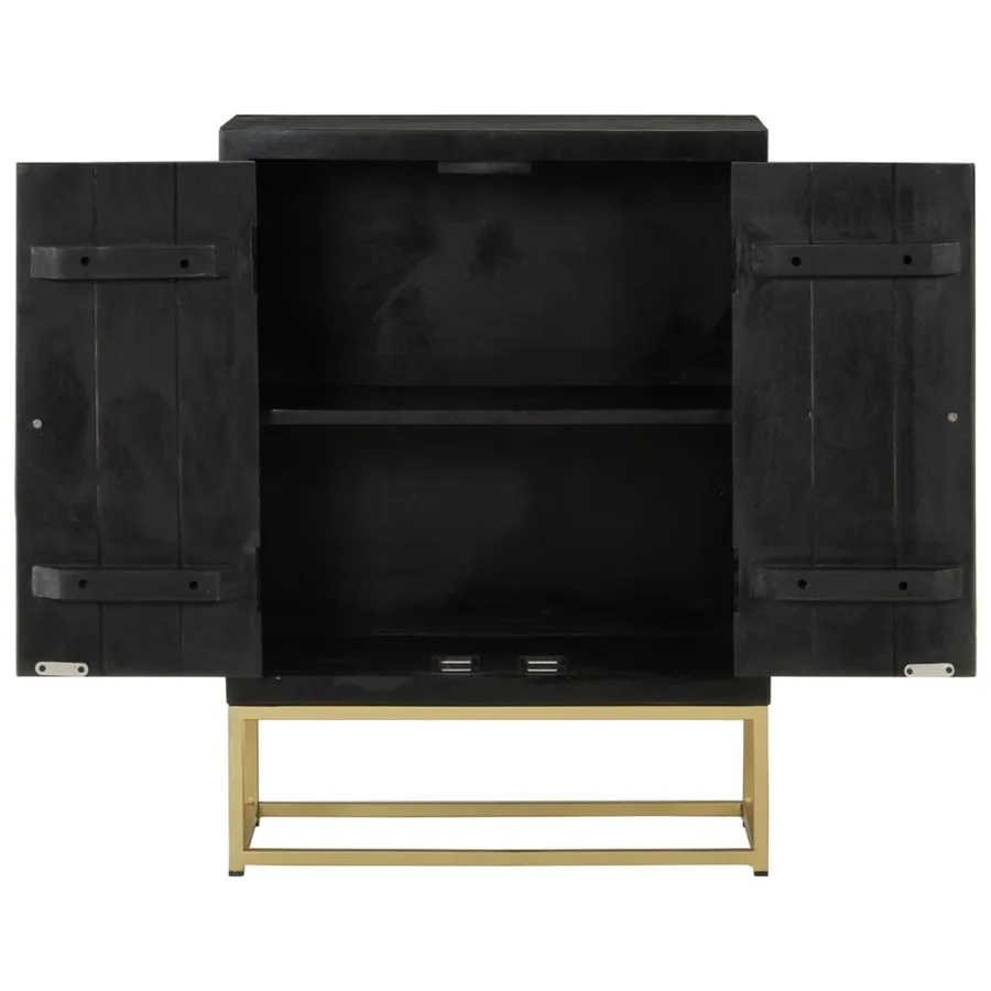Buffet avec 2 portes noir et doré 55x30x75 cm manguier - 3