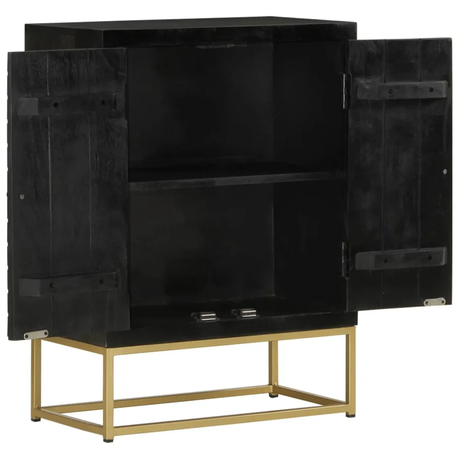 Buffet avec 2 portes noir et doré 55x30x75 cm manguier - 4