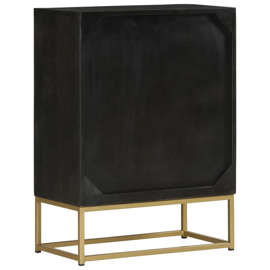 Buffet avec 2 portes noir et doré 55x30x75 cm manguier - 5