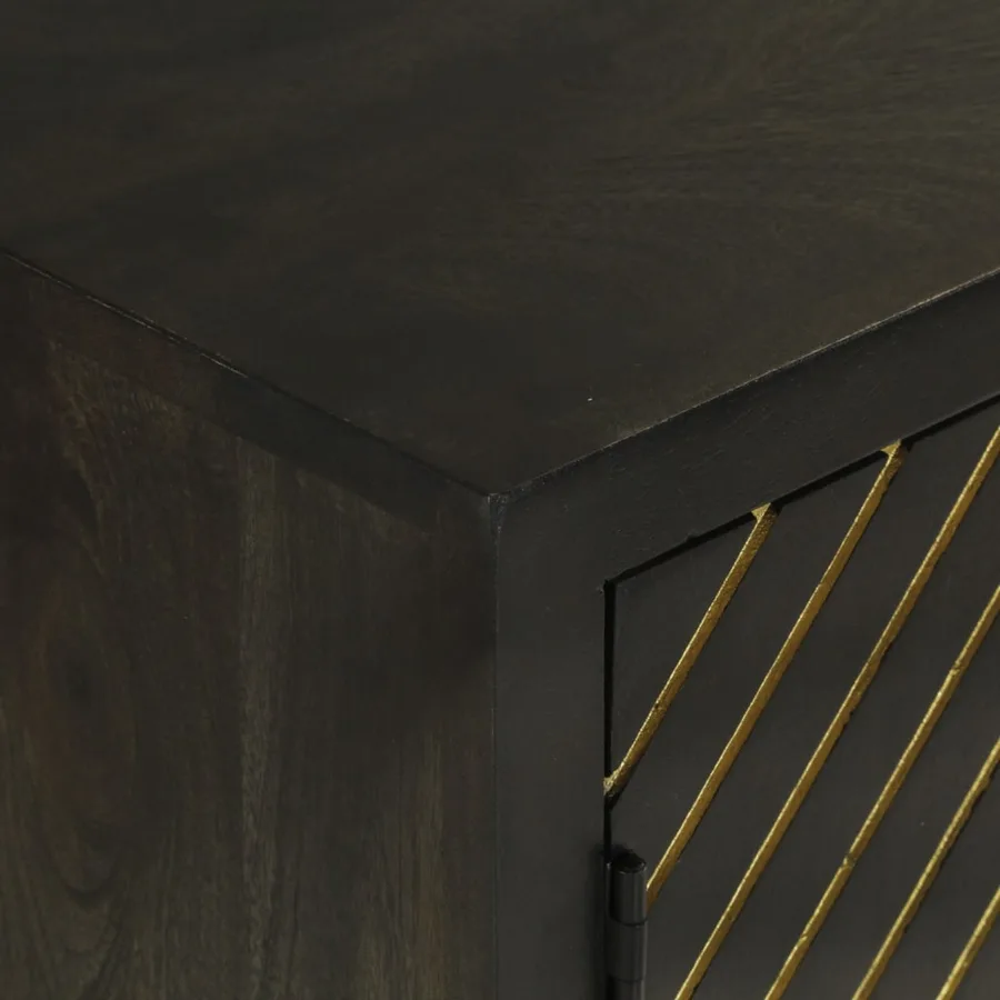 Buffet avec 2 portes noir et doré 55x30x75 cm manguier - 6
