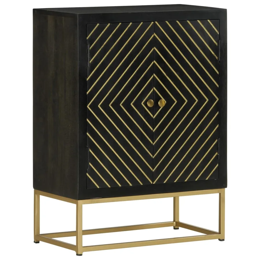 Buffet avec 2 portes noir et doré 55x30x75 cm manguier - 9