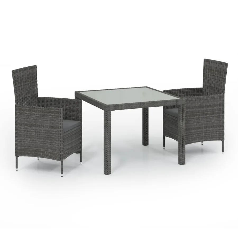 Ensemble à manger d'extérieur 3pcs coussins gris résine tressée - 2