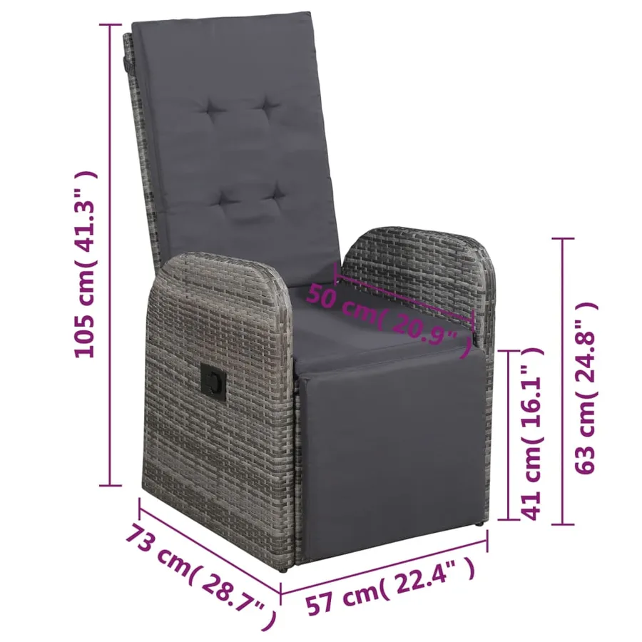 Ensemble de bistro 3 pcs avec coussins Résine tressée Gris - 6
