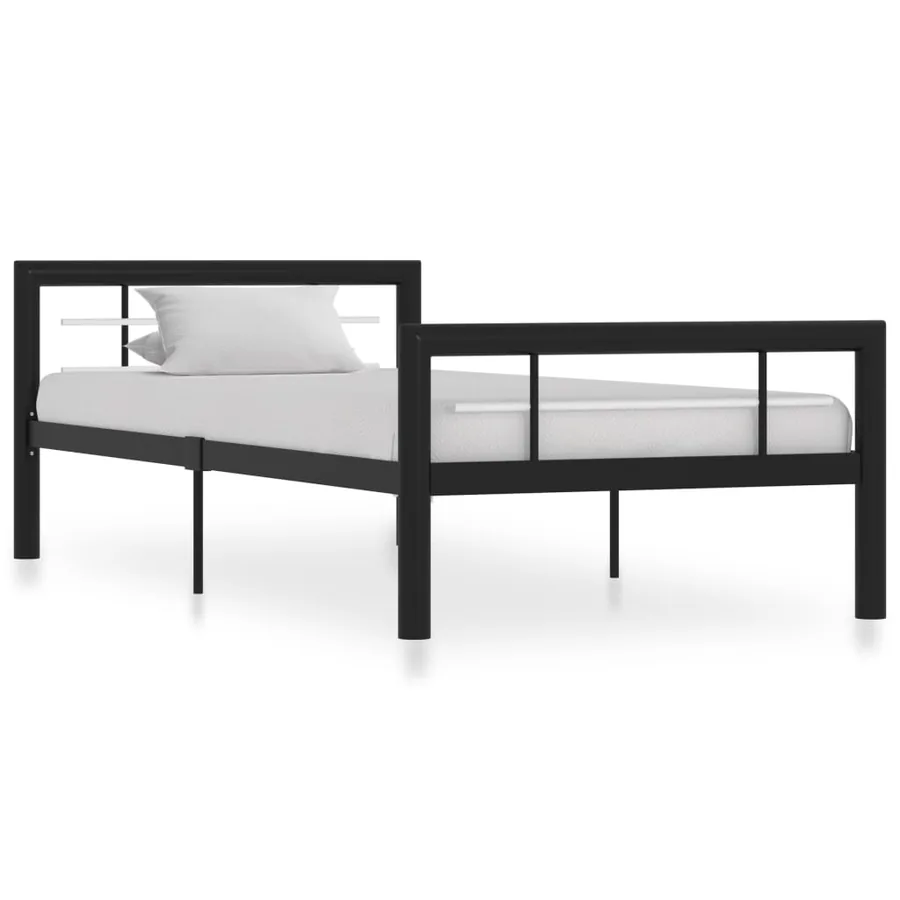 Cadre de lit sans matelas noir et blanc métal 100x200 cm