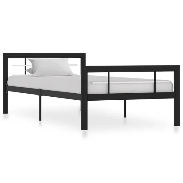 Cadre de lit sans matelas noir et blanc métal 100x200 cm
