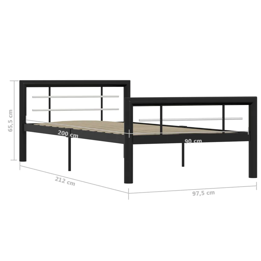 Cadre de lit sans matelas noir et blanc métal 100x200 cm - 6