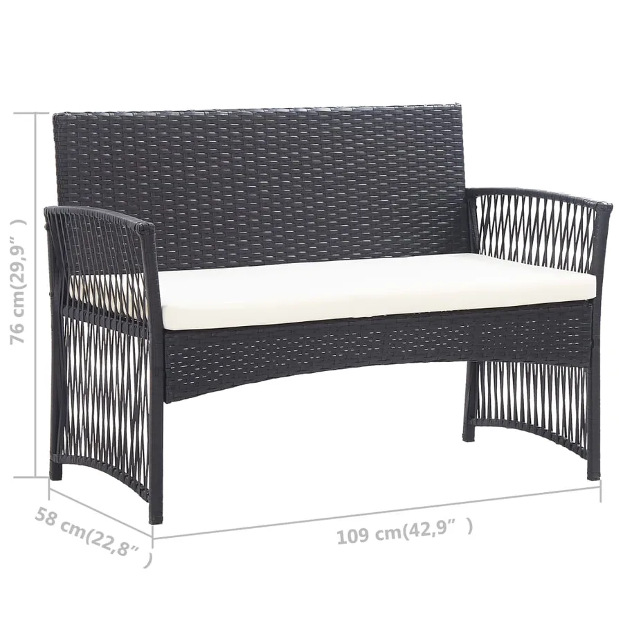 Salon de jardin 4 pcs avec coussin Résine tressée Noir - 18