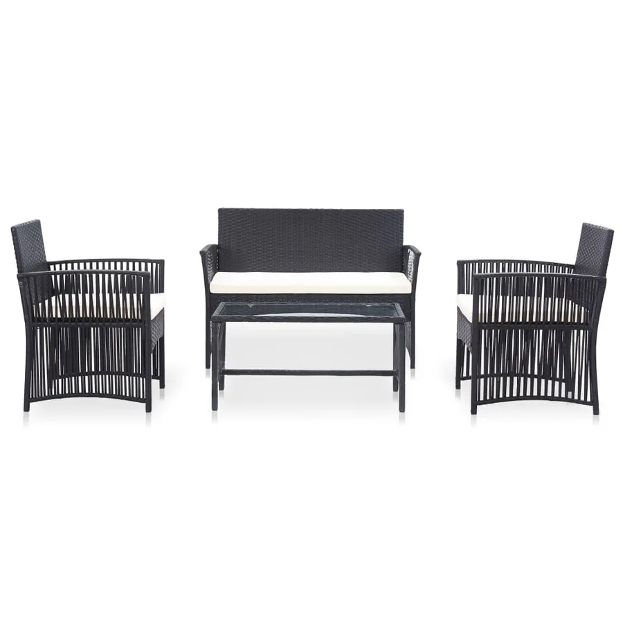Salon de jardin 4 pcs avec coussin Résine tressée Noir - 2
