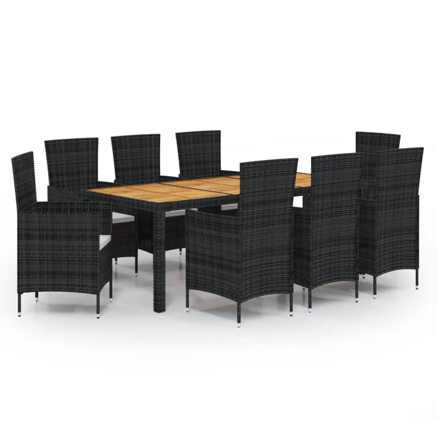 Ensemble à manger d'extérieur 9pcs coussins résine tressée noir - 2