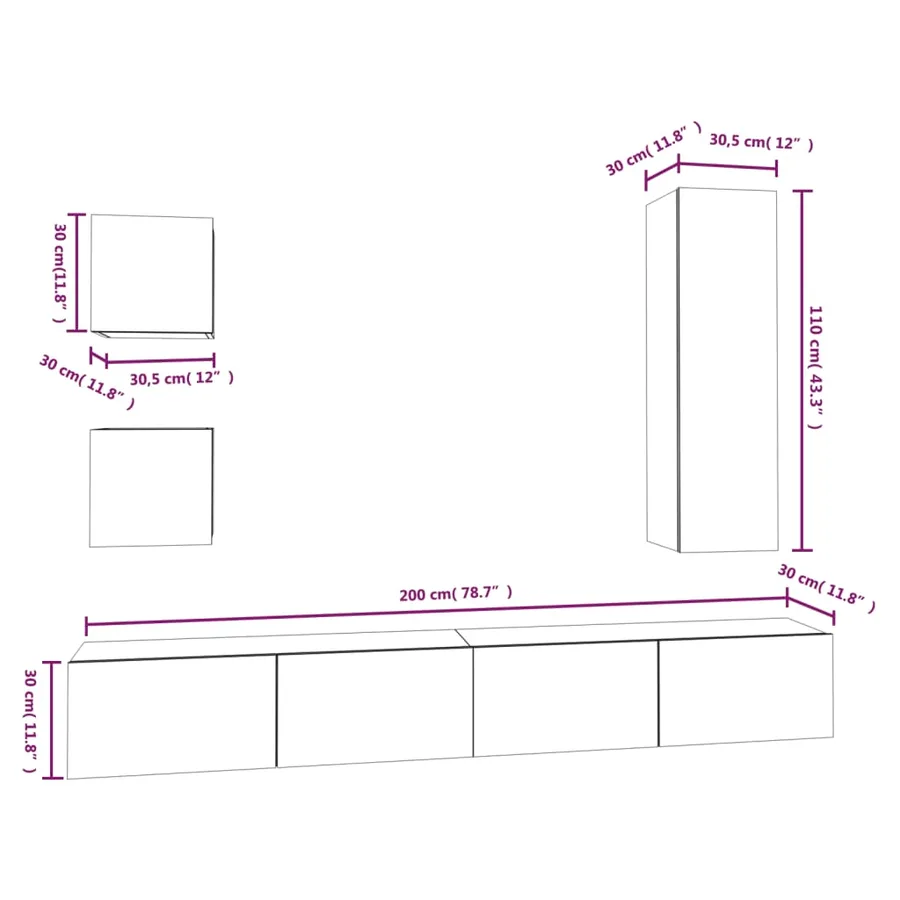 Ensemble de meubles TV 5 pcs Blanc Bois d'ingénierie - 10