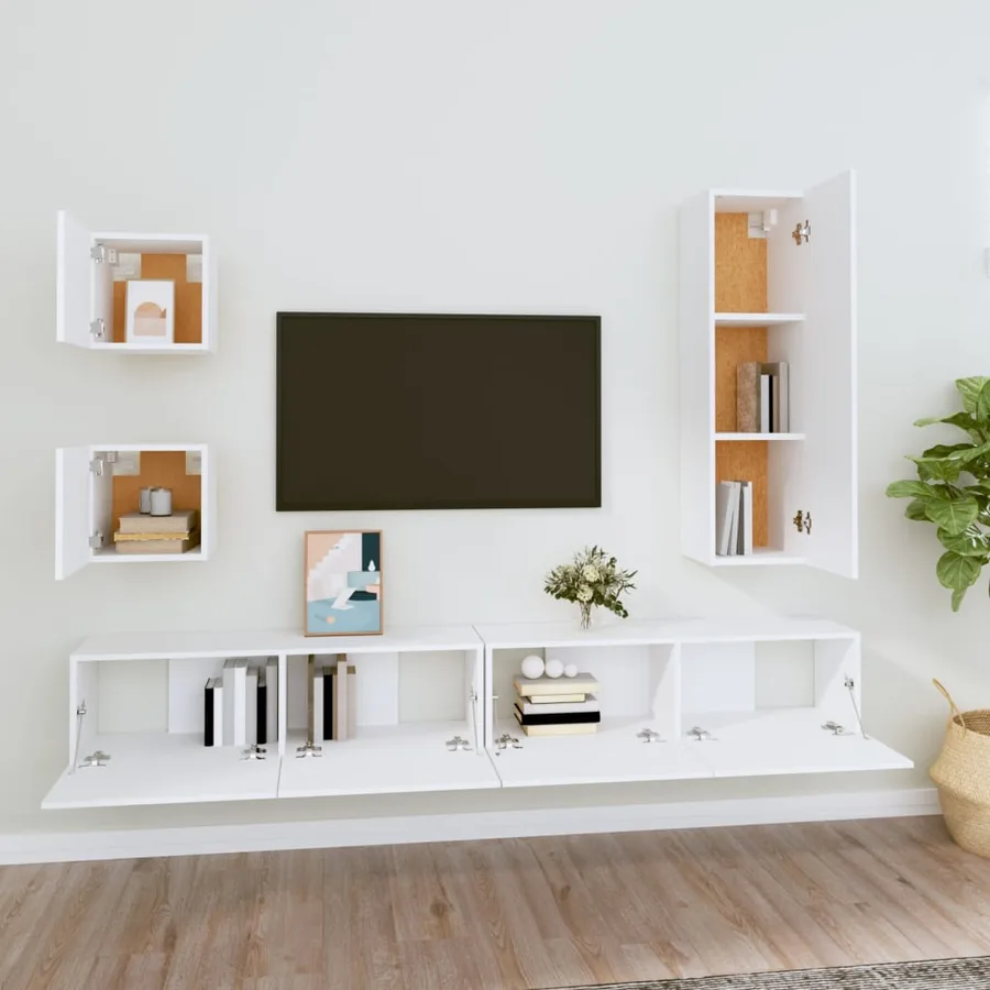 Ensemble de meubles TV 5 pcs Blanc Bois d'ingénierie - 3