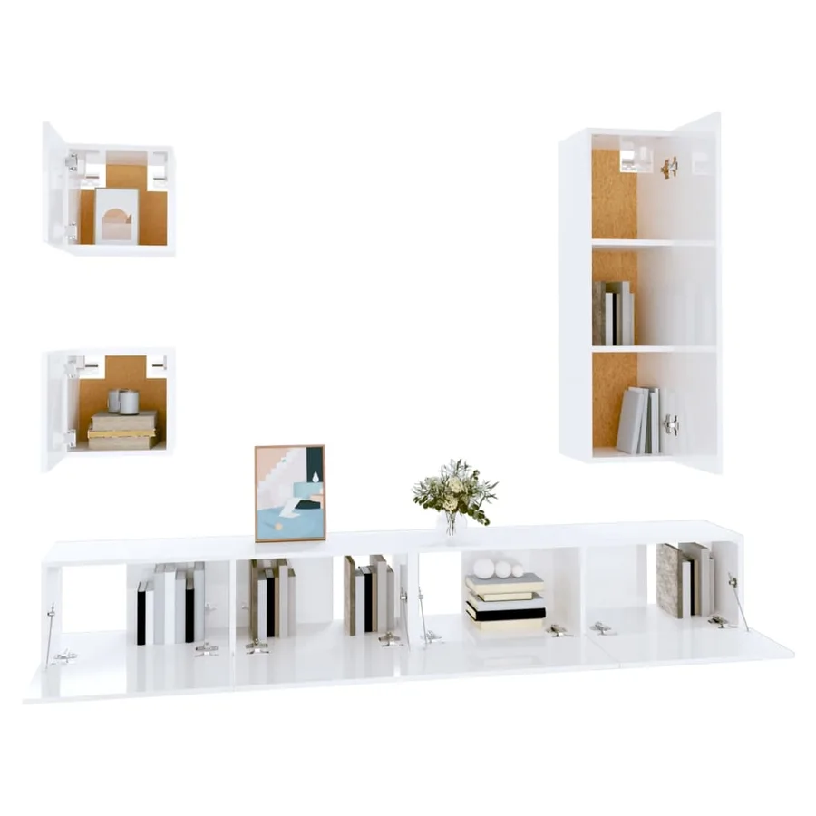 Ensemble de meubles TV 5 pcs Blanc Bois d'ingénierie - 4