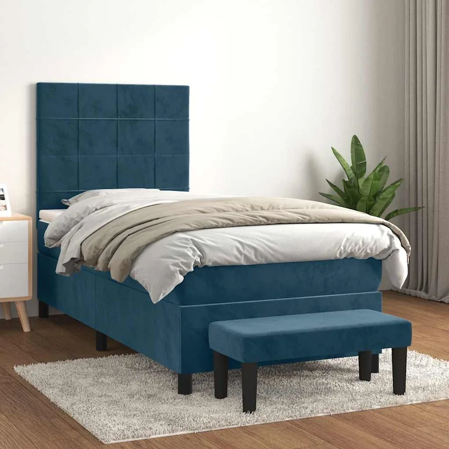 Sommier à lattes de lit avec matelas Bleu foncé 90x200 cm