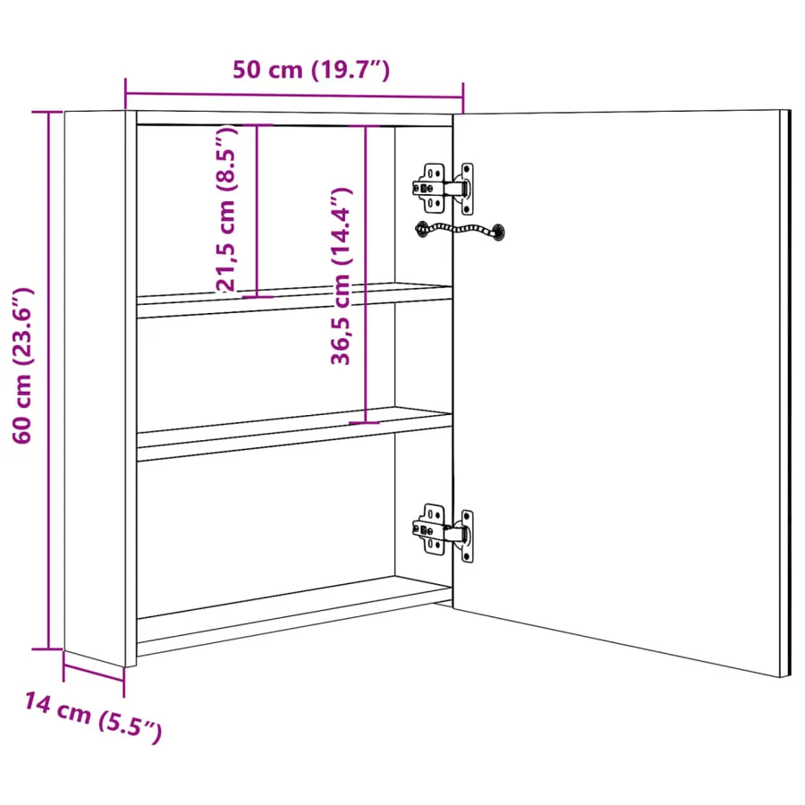 Armoire de salle de bain à miroir LED anthracite 50x14x60 cm - 8