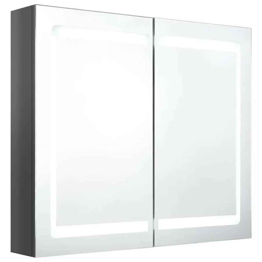 Armoire de salle de bain à miroir LED Gris brillant 80x12x68 cm - 2
