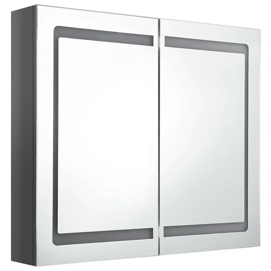 Armoire de salle de bain à miroir LED Gris brillant 80x12x68 cm - 3