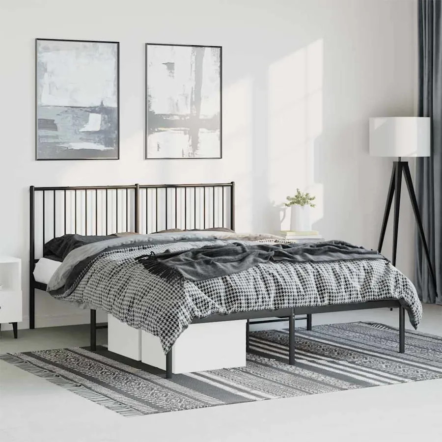 Cadre de lit métal sans matelas avec tête de lit noir 150x200cm