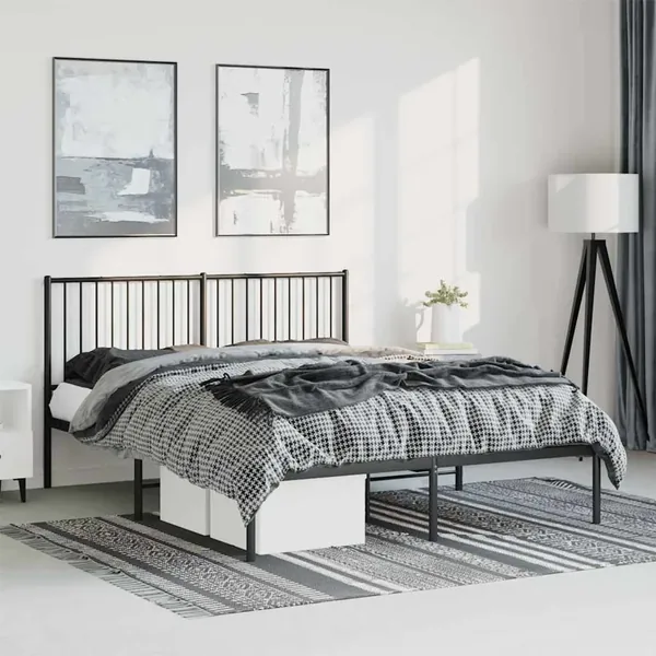 Cadre de lit métal sans matelas avec tête de lit noir 150x200cm