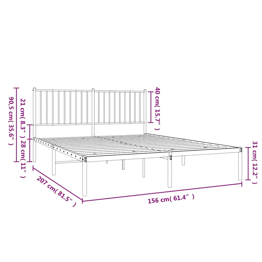 Cadre de lit métal sans matelas avec tête de lit noir 150x200cm - 10