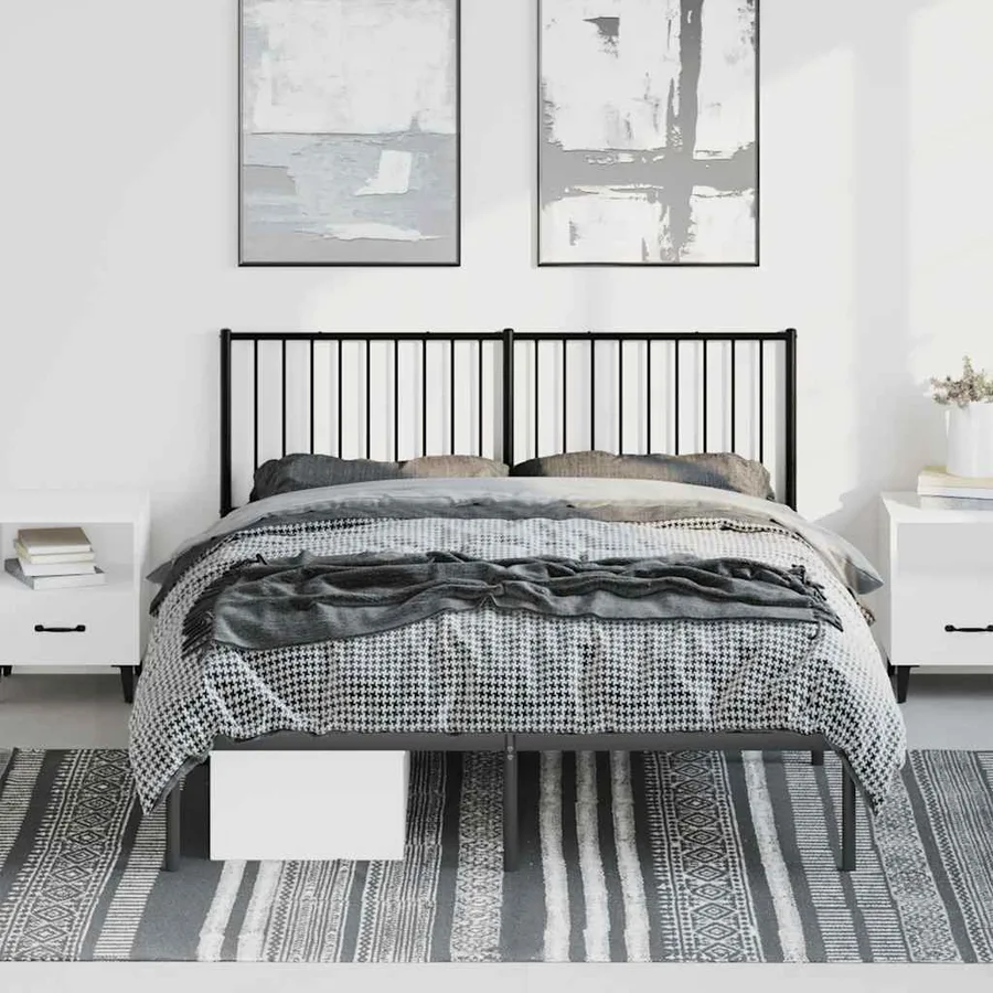 Cadre de lit métal sans matelas avec tête de lit noir 150x200cm - 4