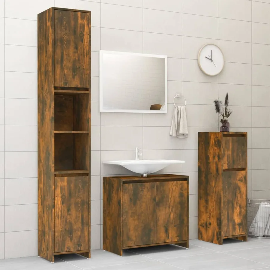 Armoire de bain Chêne fumé 30x30x95 cm Bois d'ingénierie - 10
