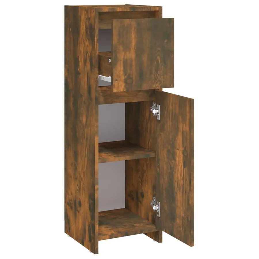 Armoire de bain Chêne fumé 30x30x95 cm Bois d'ingénierie - 5