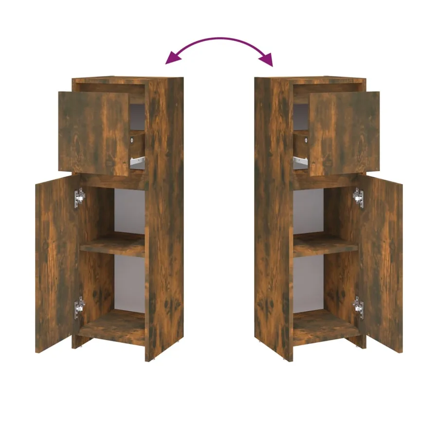 Armoire de bain Chêne fumé 30x30x95 cm Bois d'ingénierie - 6