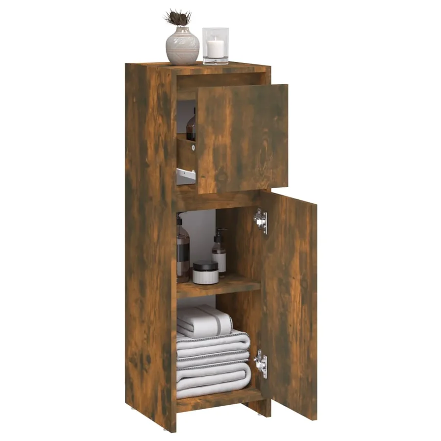 Armoire de bain Chêne fumé 30x30x95 cm Bois d'ingénierie - 7