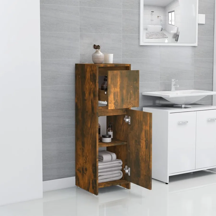 Armoire de bain Chêne fumé 30x30x95 cm Bois d'ingénierie - 9