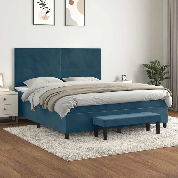 Sommier à lattes de lit et matelas Bleu foncé 160x200cm Velours