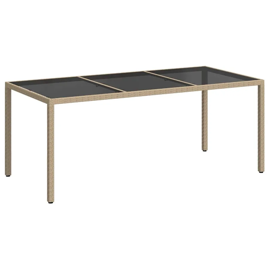 Table de jardin Beige 190x90x75 cm Verre trempé/résine tressée - 2