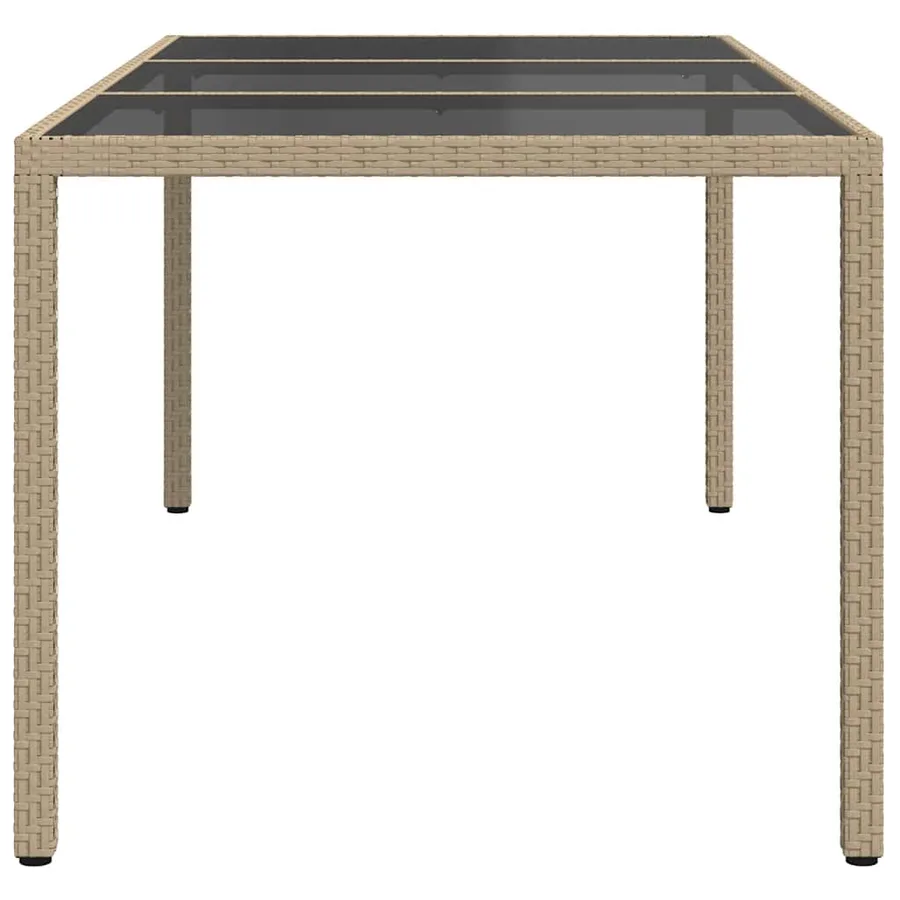 Table de jardin Beige 190x90x75 cm Verre trempé/résine tressée - 4
