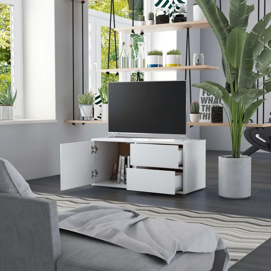 Meuble TV Blanc 80x34x36 cm Bois d'ingénierie - 3