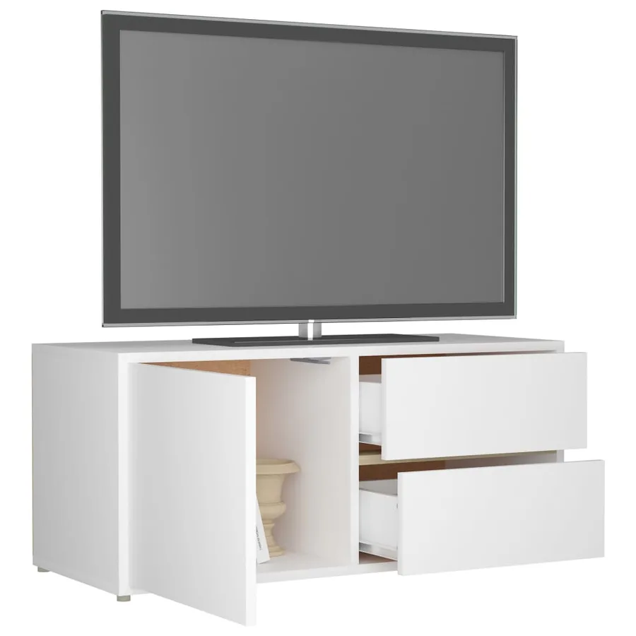 Meuble TV Blanc 80x34x36 cm Bois d'ingénierie - 5